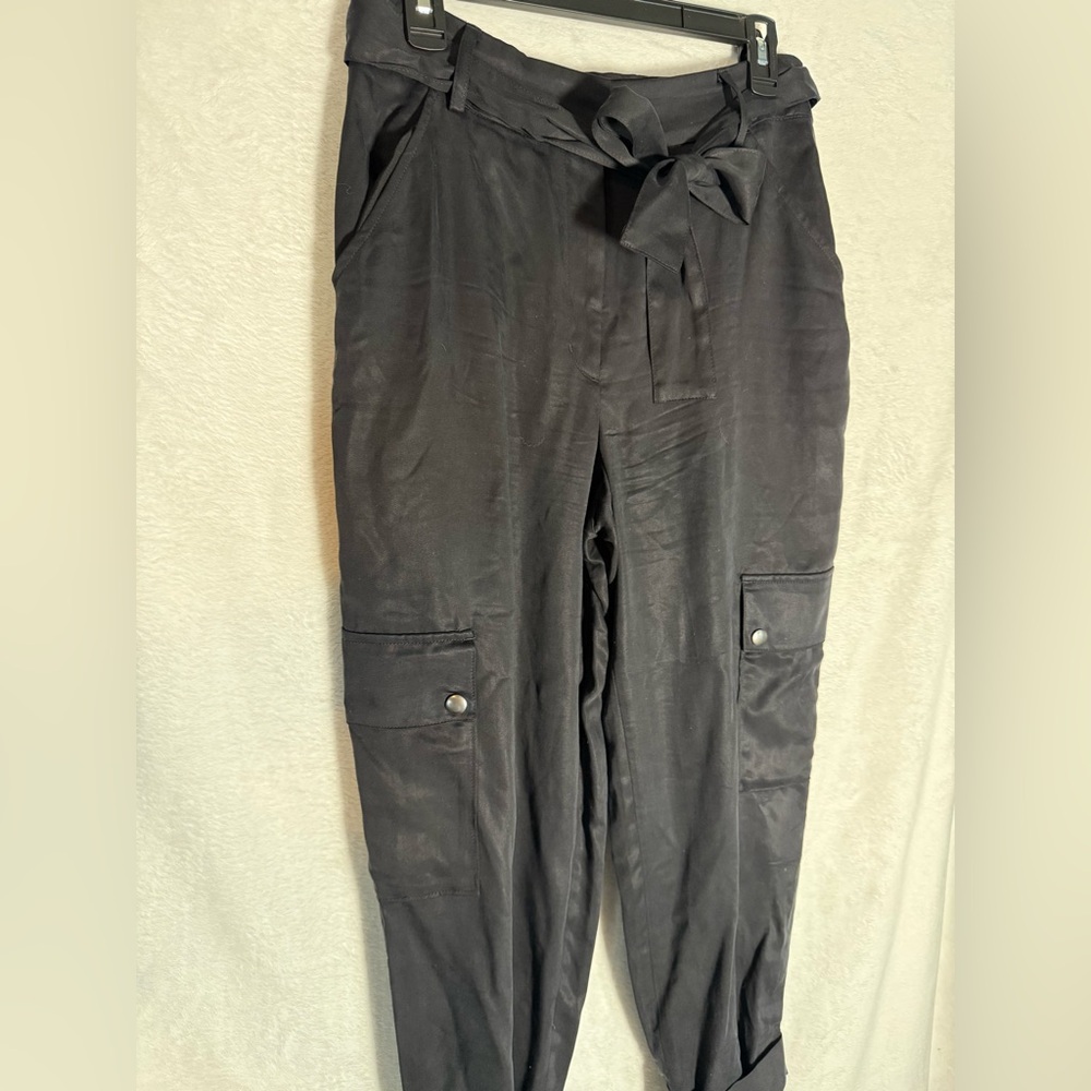 Express Black Light Weight Cargo Pants with Tie Waist